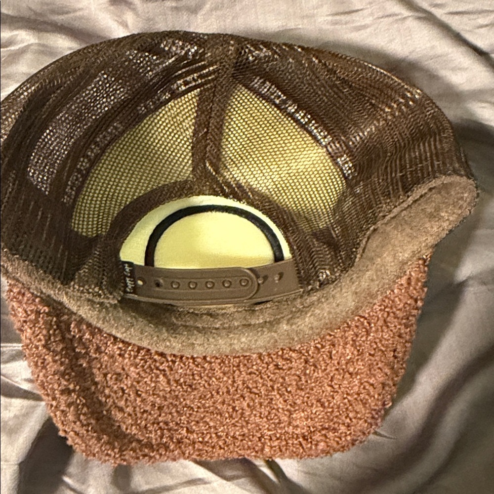 Brown Fuzzy Cap with Smiley Patch - Picture 2 of 3